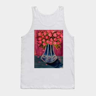 Pink and white abstract flowers in a blue glass vintage vase Tank Top